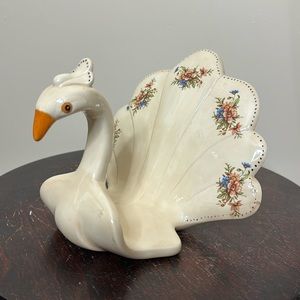 Vintage peacock ceramic washcloth holder